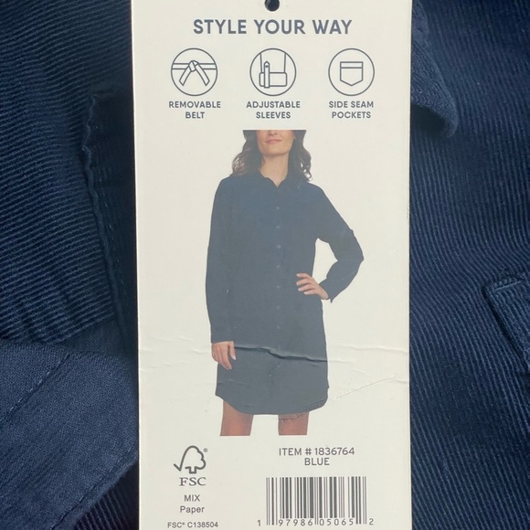 LANDS' END Blue Button Front Belted Long Roll Tab Sleeve Corduroy Dress Sz: XXL - Picture 4 of 14